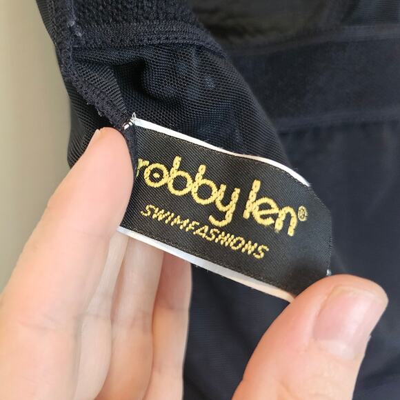 Robby Len Modest Polka Dot Blue and Black Empire Swim‎ Dress Swimsuit Size 16W - Picture 10 of 12